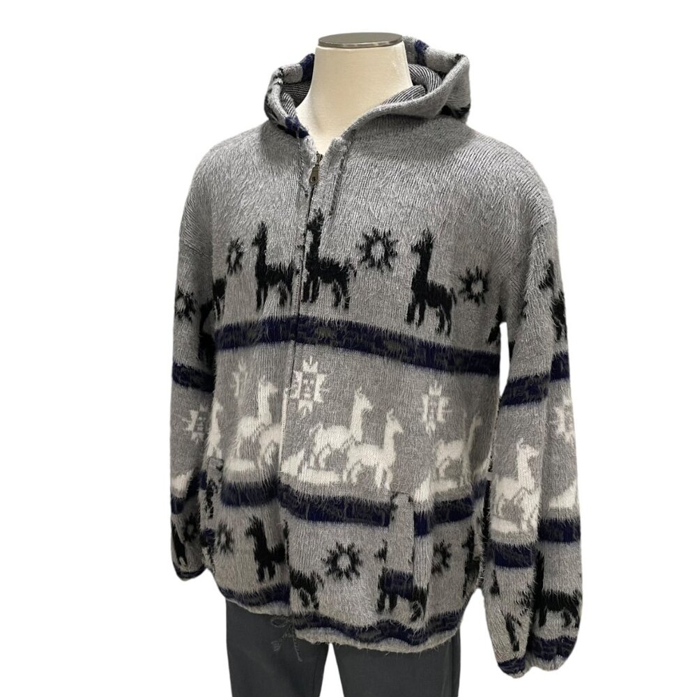 Gray Alpaca Patterned Zip-Up Sweater - image 11